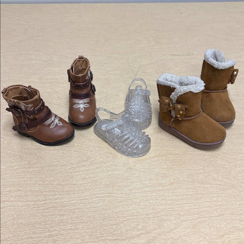 Baby girl boots and sandals bundle; size 2 and 3